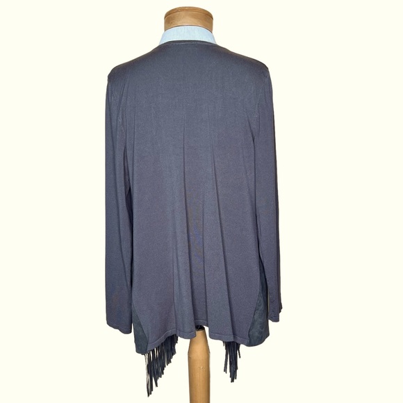 INC International Concepts Women’s Faux Suede & Knit Open Fringe Cardigan XL EUC - Picture 6 of 12